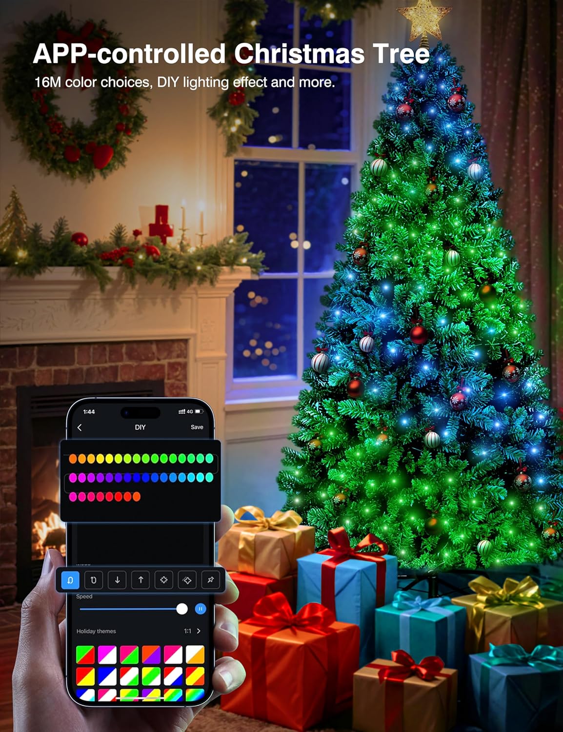 Brightown 6FT Christmas Tree, Prelit Lighted Artificial Tree, Pre Lit Christmas Trees for Holiday, Vacation, Xmas