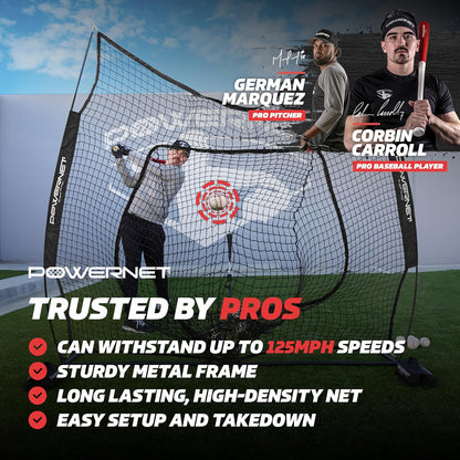 PowerNet Baseball Softball Practice Net 7x7 with Baseball Accessories for Practice Pitching, Batting & Fielding, Ball Caddy, Weighted Baseballs, Tee