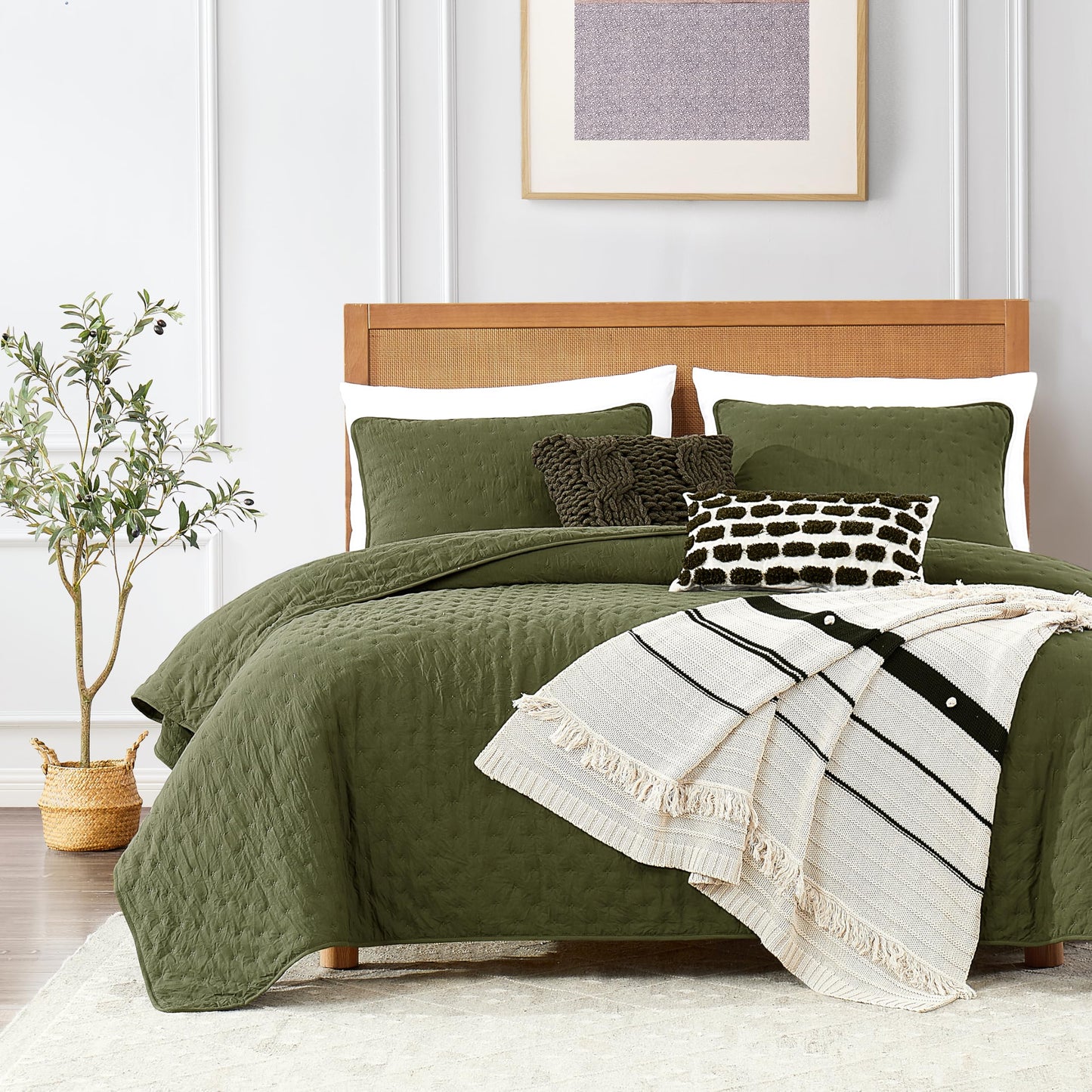ROARINGWILD Ivory Queen Size Quilt Bedding Sets with 2 Pillow Shams, Full Cream Lightweight Soft Bedspread Coverlet, Thin Comforter Bed Cover for All Season, 3 Pieces, 90x90 inches