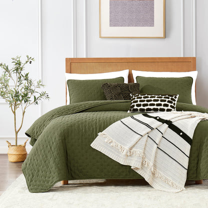 ROARINGWILD Ivory Queen Size Quilt Bedding Sets with 2 Pillow Shams, Full Cream Lightweight Soft Bedspread Coverlet, Thin Comforter Bed Cover for All Season, 3 Pieces, 90x90 inches