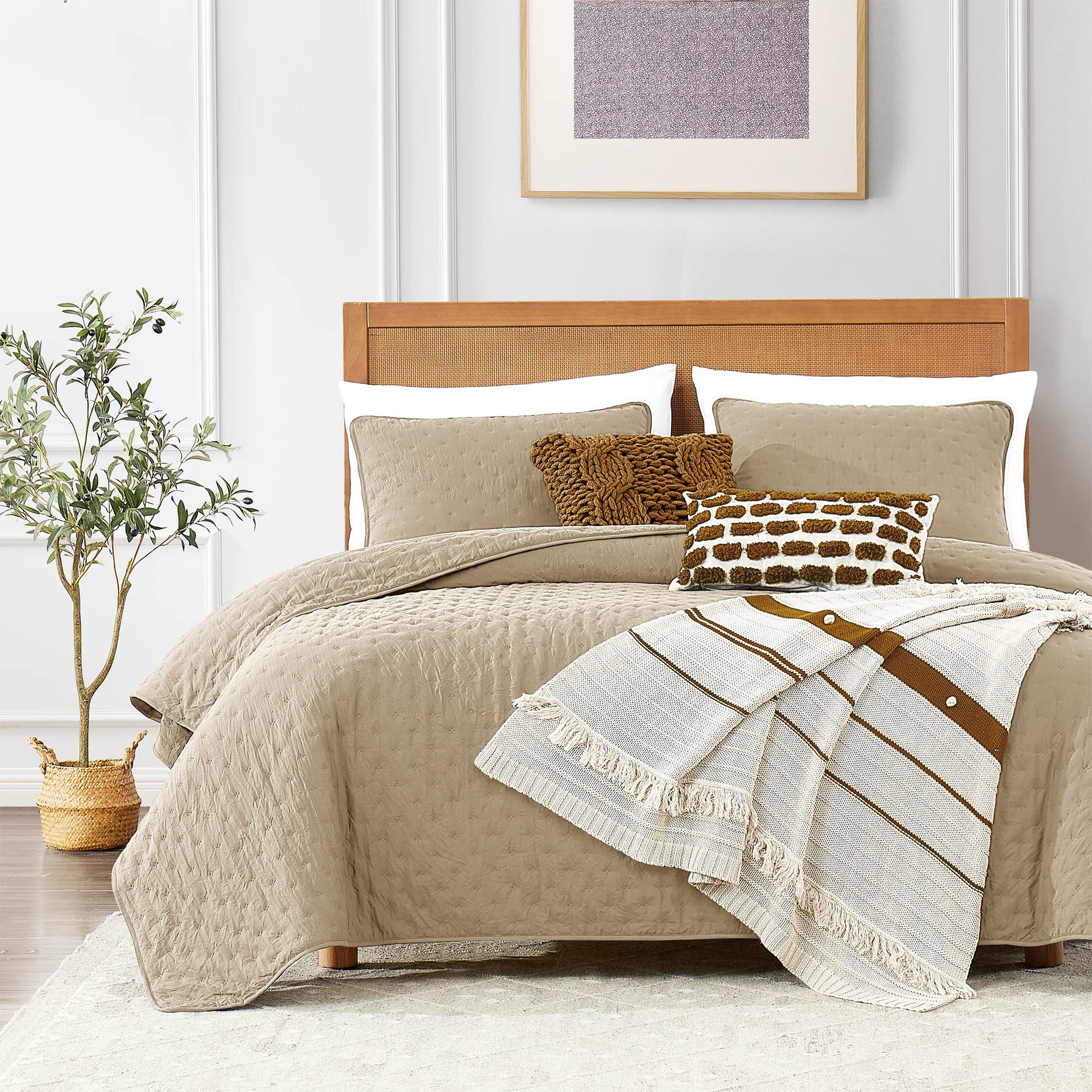 ROARINGWILD Ivory Queen Size Quilt Bedding Sets with 2 Pillow Shams, Full Cream Lightweight Soft Bedspread Coverlet, Thin Comforter Bed Cover for All Season, 3 Pieces, 90x90 inches