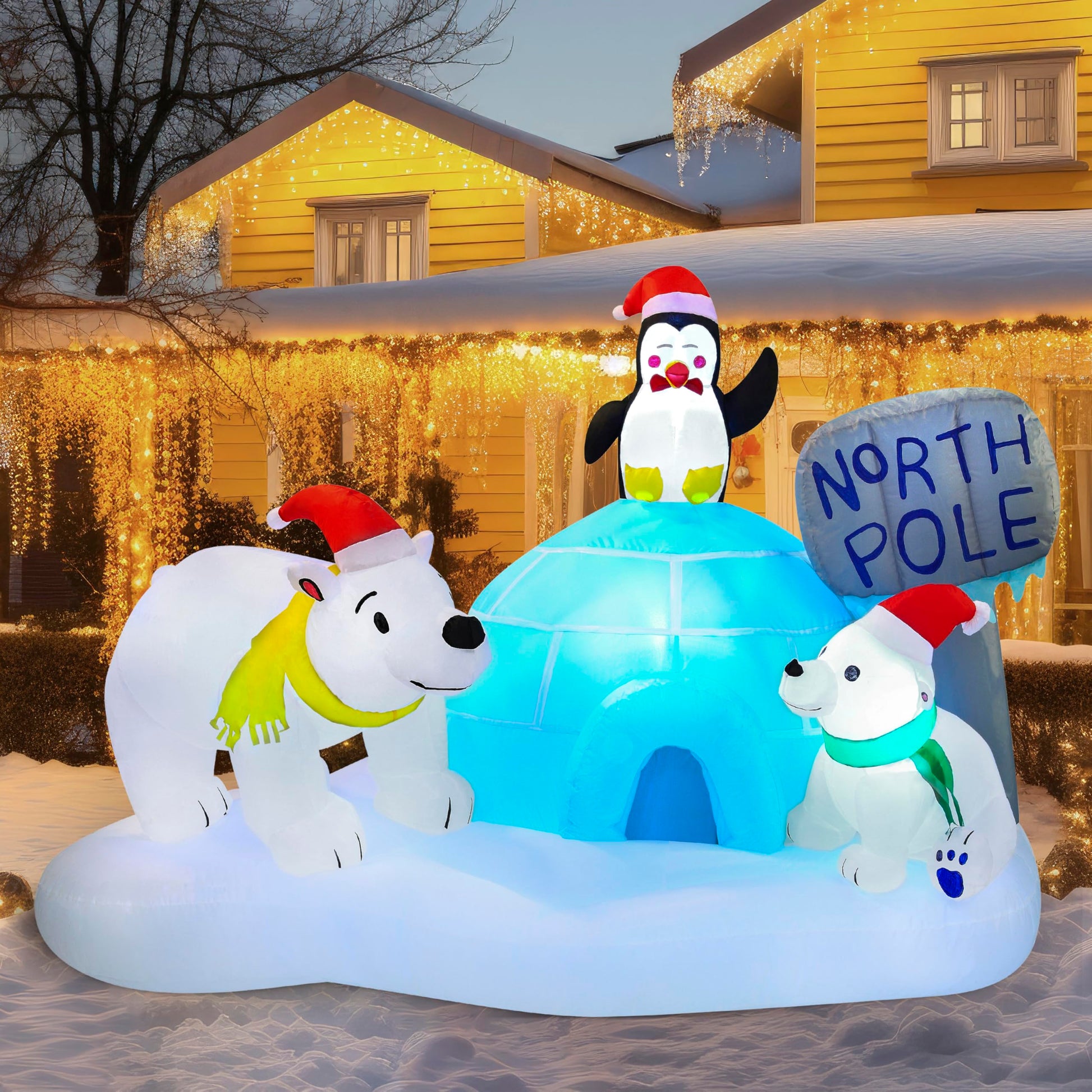Joiedomi 6 FT Long Christmas Inflatable Polar Bear and Penguin with Campfire Decoration, Blow Up Yard Decoration Christmas Inflatable with Build-in LEDs Blow Up for Xmas Party, Lawn, Winter Décor