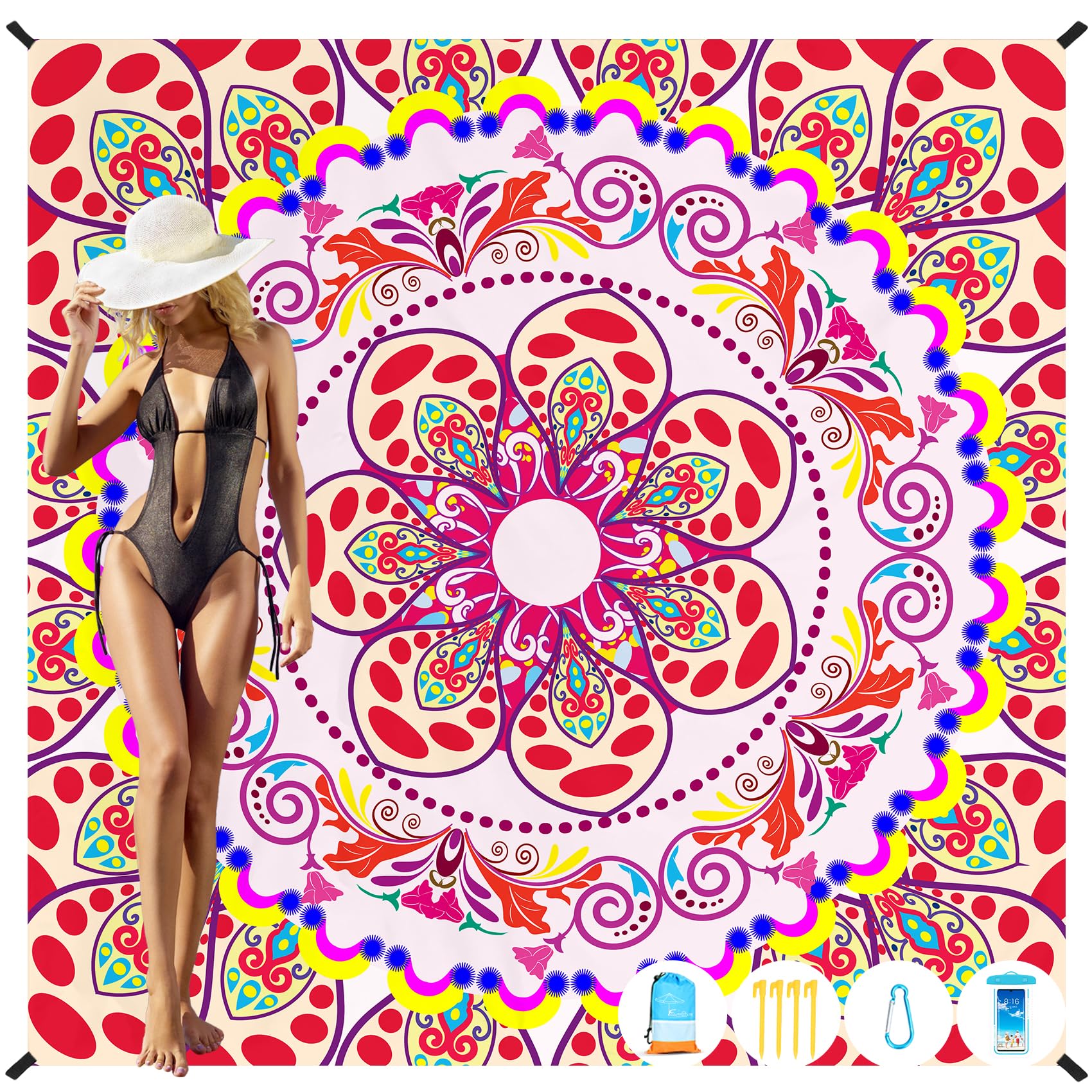 Beach Blanket Oversized Extra Large 78" X 81",Waterproof Sandproof Beach Blanket 1-7 Adults Lightweight Durable for Travel Camping Hiking Picnic