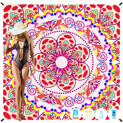 Beach Blanket Oversized Extra Large 78" X 81",Waterproof Sandproof Beach Blanket 1-7 Adults Lightweight Durable for Travel Camping Hiking Picnic
