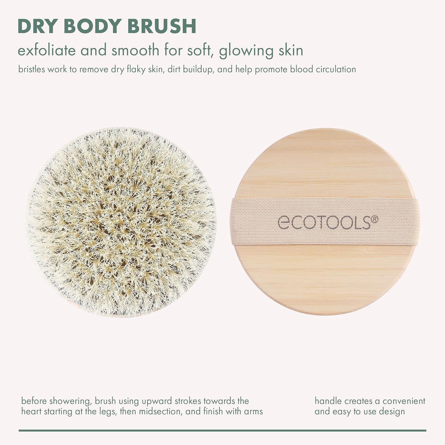 EcoTools Dry Body Brush, Cruelty-Free Bristles Exfoliate & Smooth Skin, Dry Brushing Removes Dry Skin, May Help Improve Circulation & Skin Tone, Eco-Friendly Skincare Tool, Vegan, 1 Count
