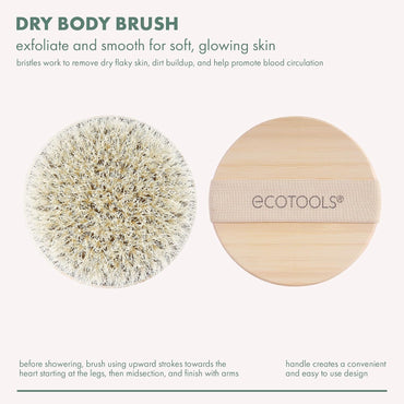 EcoTools Dry Body Brush, Cruelty-Free Bristles Exfoliate & Smooth Skin, Dry Brushing Removes Dry Skin, May Help Improve Circulation & Skin Tone, Eco-Friendly Skincare Tool, Vegan, 1 Count