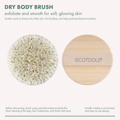 EcoTools Dry Body Brush, Cruelty-Free Bristles Exfoliate & Smooth Skin, Dry Brushing Removes Dry Skin, May Help Improve Circulation & Skin Tone, Eco-Friendly Skincare Tool, Vegan, 1 Count