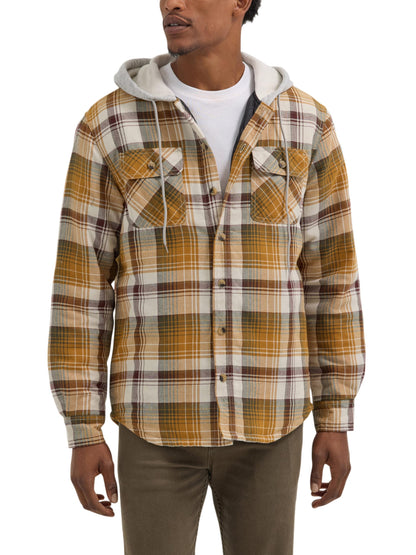 Wrangler Authentics Men's Long Sleeve Quilted Lined Flannel Shirt Jacket with Hood