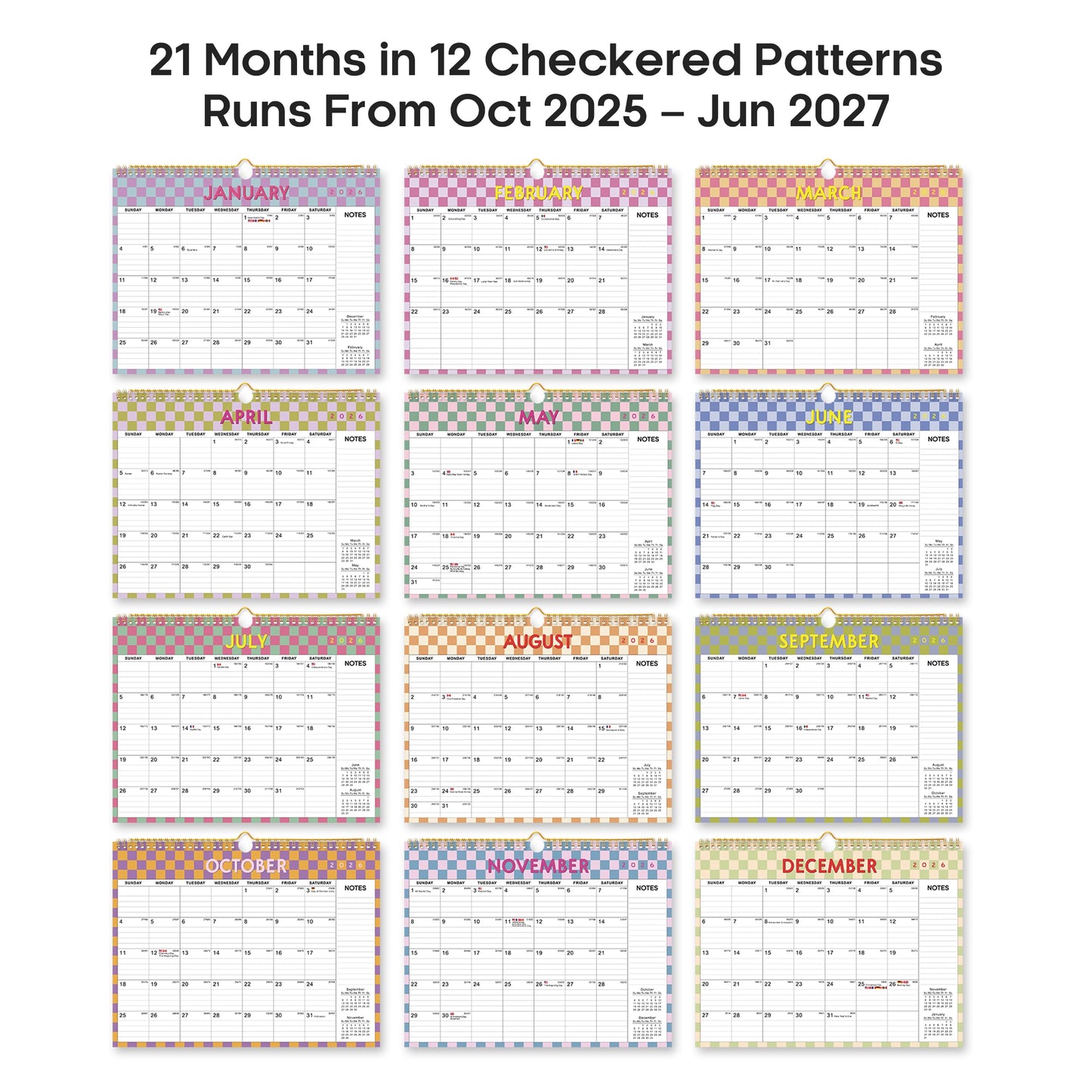 2026 Calendar, Monthly Wall Calendar from October 2025 to June 2027, 11.5" x 14.7", Spiral Binding Hanging Wall Calendar, Perfect for Home or Office,Floral