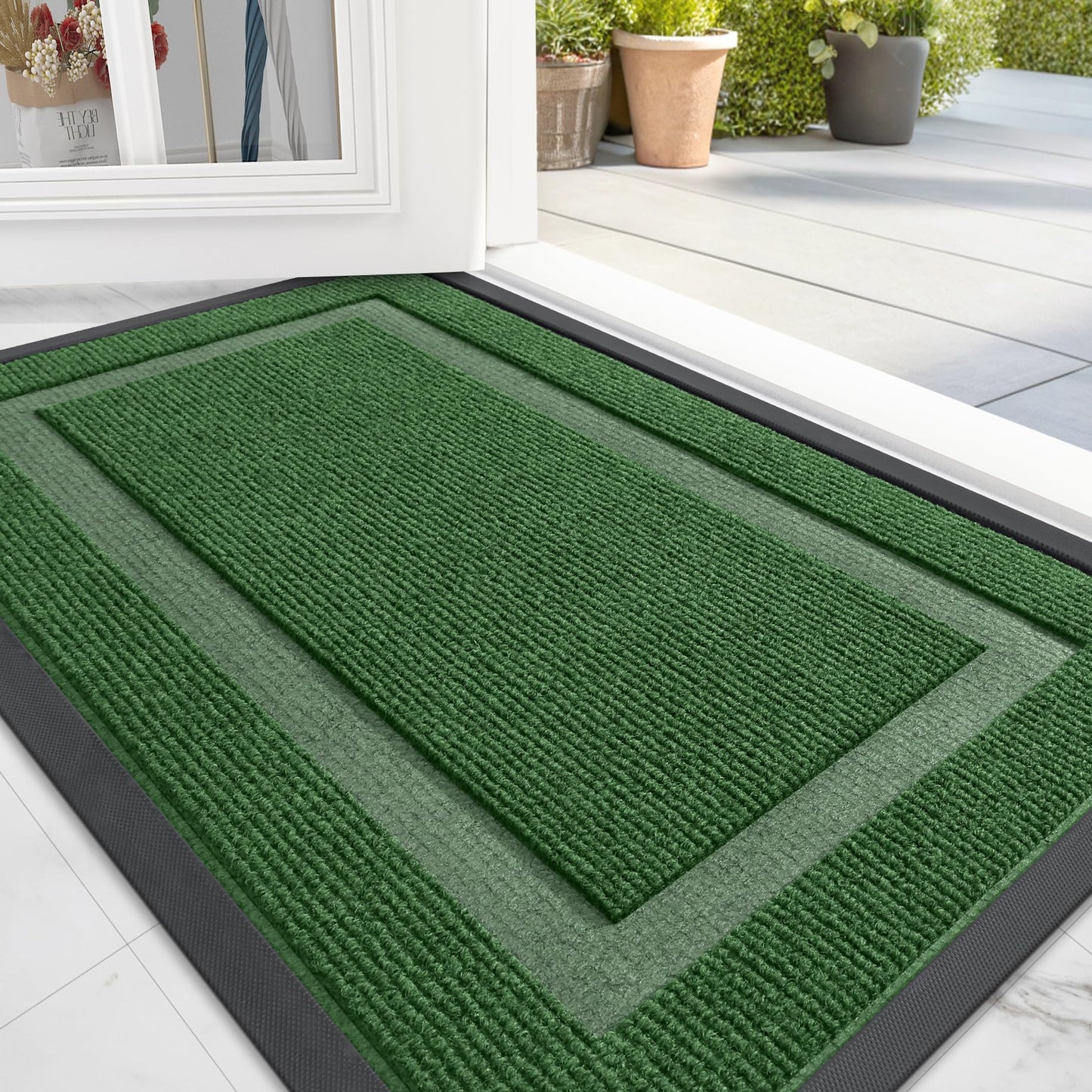 OLANLY Front Door Mat Indoor Outdoor Entrance, Waterproof All-Season, All-Weather Doormat, Sturdy Natural Rubber, Fade Resistant, Low Profile, Easy Clean Patio Porch Entryway Mat, 29.5x17, Black