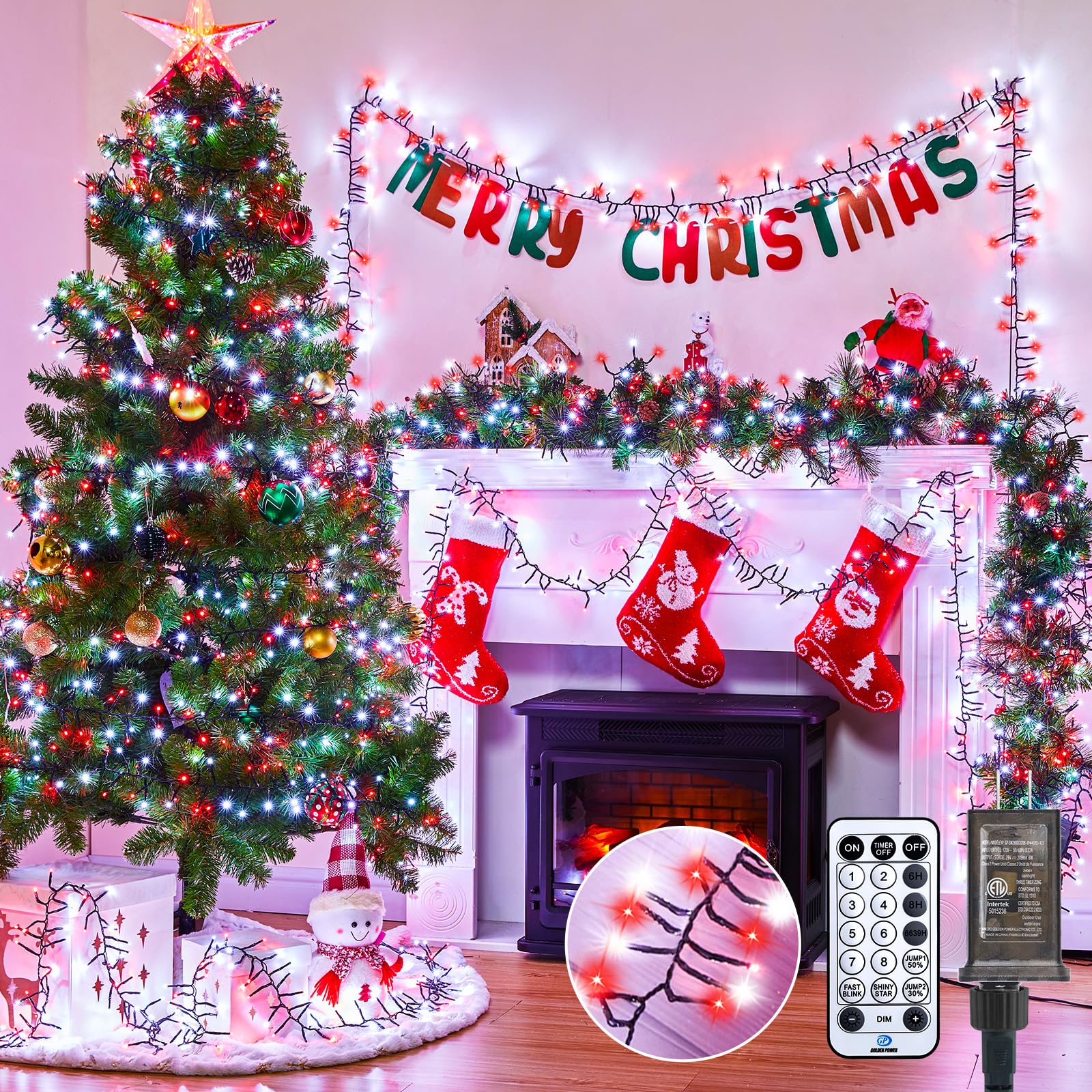 Cluster-Lights-Christmas-Tree-Lights-Outdoor, 1000 LED 50 Ft Christmas Firecrackers String Lights, 12 Modes Timer Remote Waterproof Plug in Twinkle Fairy Lights for Xmas Tree Garland Window Party