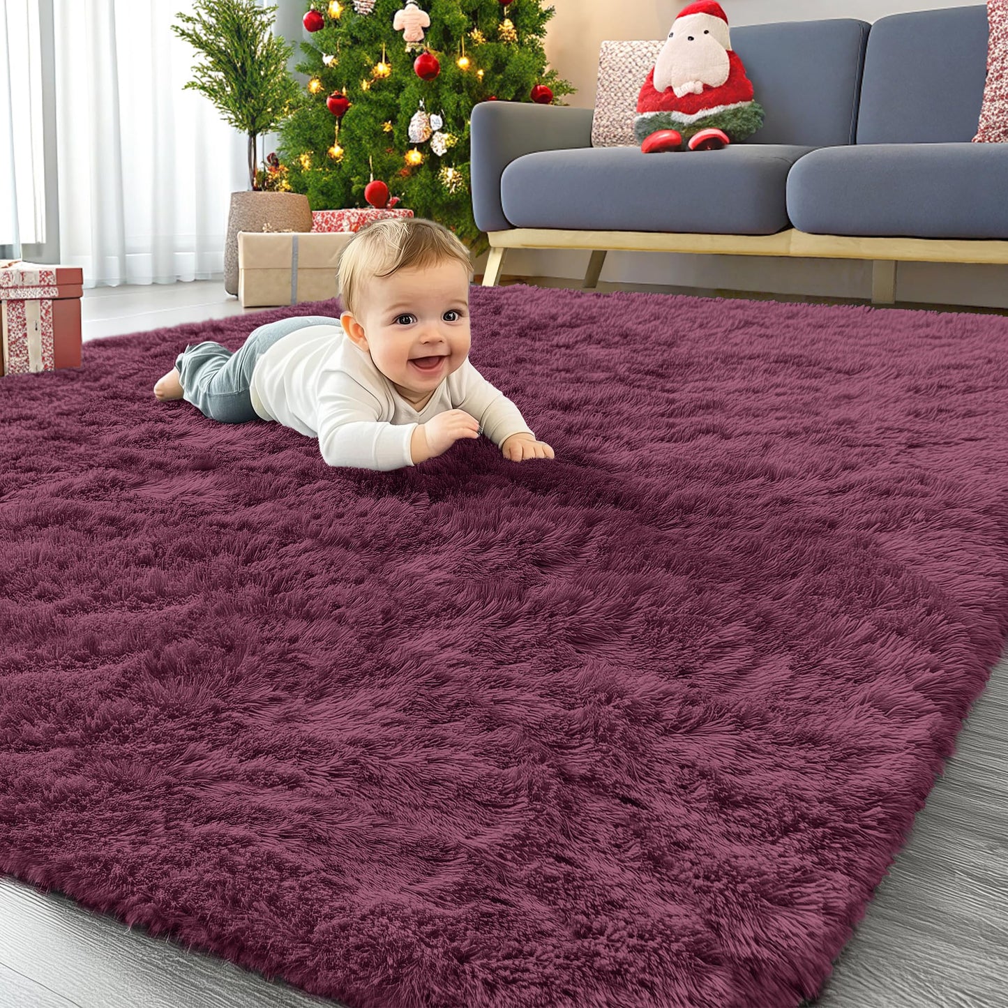 OLANLY Area Rugs for Living Room Bedroom, Machine Washable 4x5.9 ft Soft Fluffy Shaggy Bedside Rug, Indoor Floor Carpet for Kids Girls and Boys, Dorms, Nursery Rooms, Home Decor Aesthetic, Grey
