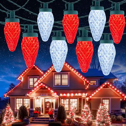 C9 Christmas Lights Outdoor, 114 Feet 150 LED C9 String Lights with Timer & 8 Light Modes, Waterproof Commercial Grade Connectable Christmas Tree Lights for Indoor Outside Roofline Patio, Multicolor