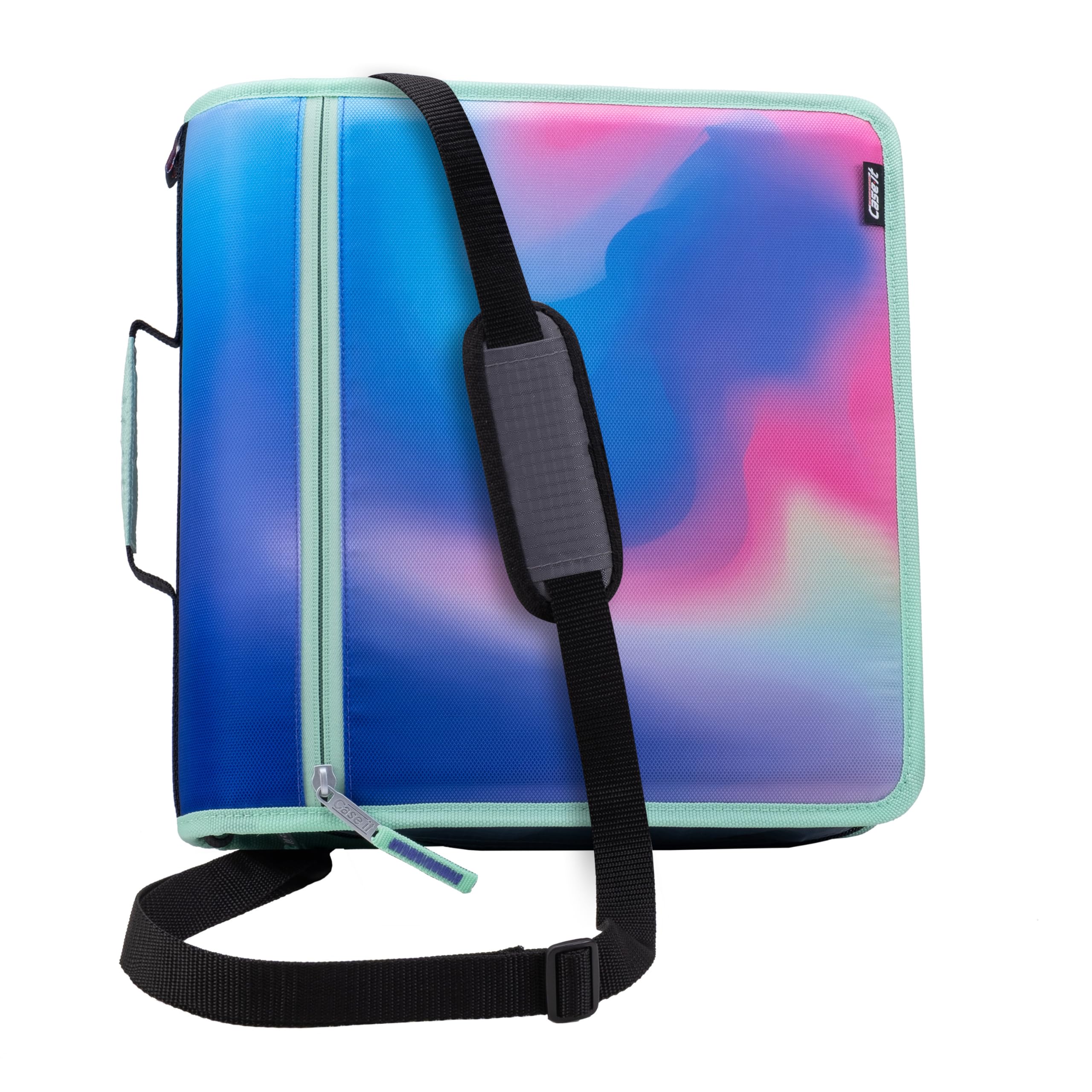 Case-it Mighty Zip Tab School Zipper Binder | 3-Inch O-Rings, 600-Sheet Capacity, 5-Subject Expanding File Folder, Multiple Pockets & Storage Organizer, Shoulder Strap | D-146 Fun Flowers