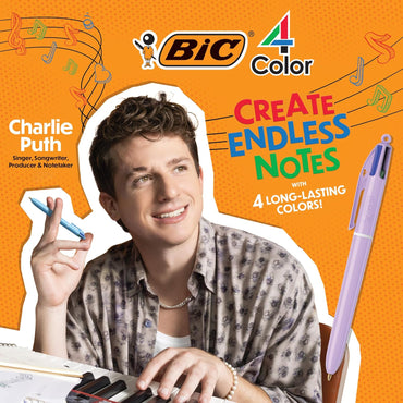 BIC 4 Color Pastel Ballpoint Pen with 1.0 mm Medium Point, Retractable, 12-Count Pack in Assorted Ink