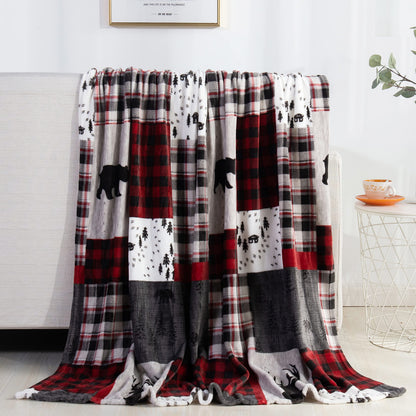 Elegant Comfort Luxury Velvet Super Soft Christmas Prints Fleece Blanket-Holiday Theme Home Décor Fuzzy Warm and Cozy Throws for Winter Bedding, Couch and Gift, 50 x 60 inch, Burgundy Reindeer