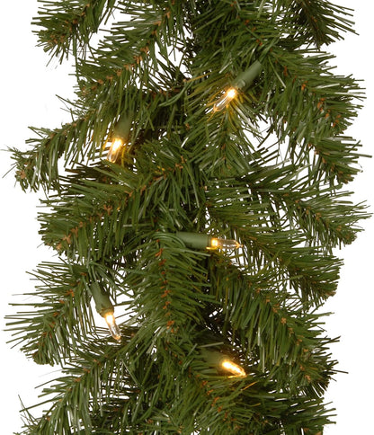 National Tree Company 9 ft Pre-Lit North Valley Spruce Artificial Christmas Garland, Christmas Decoration with 50 LED Lights, 200 Tips, 10 Light Functions, Timer, Green