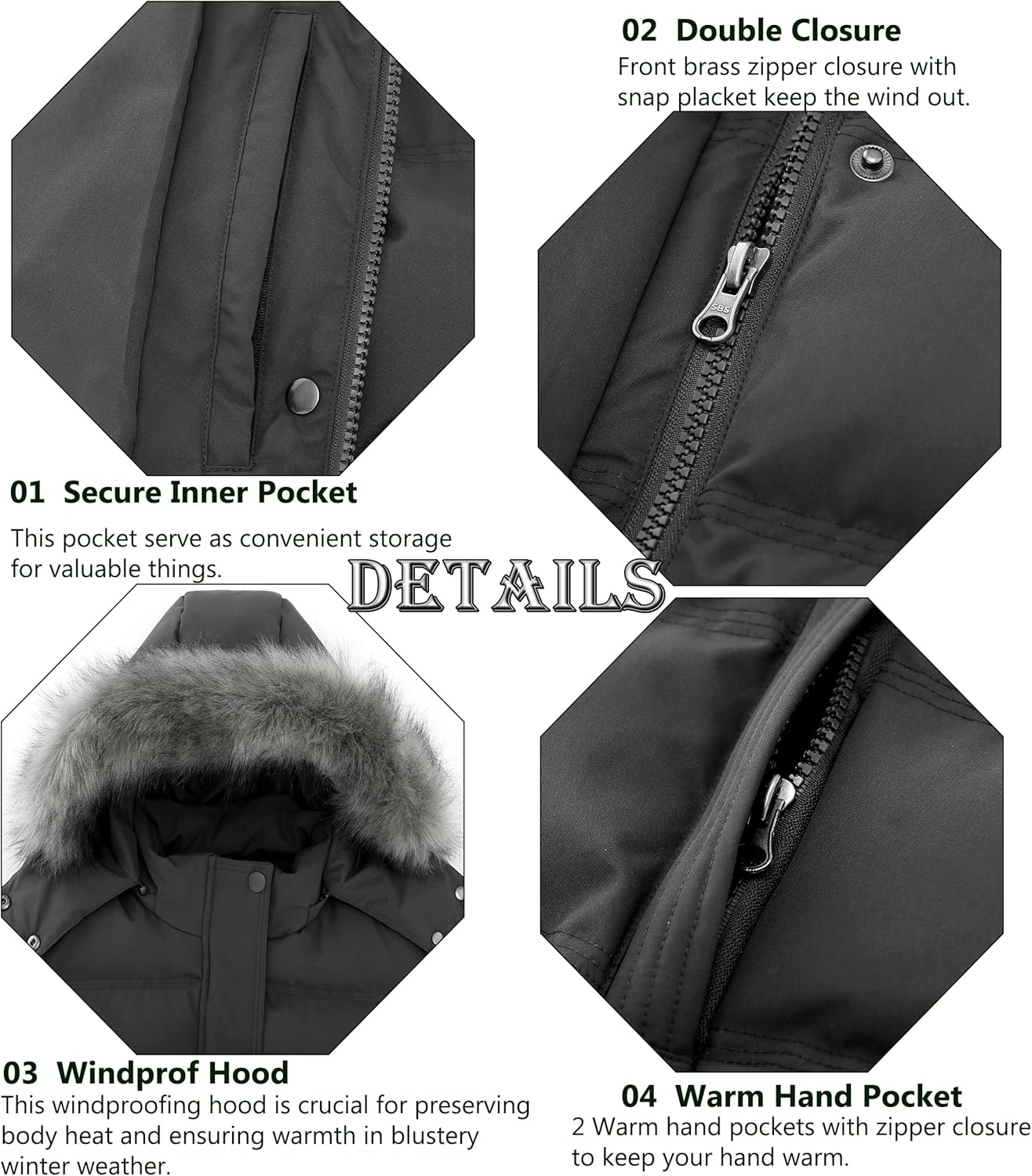 GGleaf Women's Hooded Warm Winter Coat Quilted Thicken Puffer Jacket with Removable Fur Hood