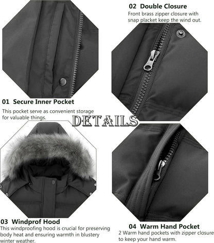 GGleaf Women's Hooded Warm Winter Coat Quilted Thicken Puffer Jacket with Removable Fur Hood