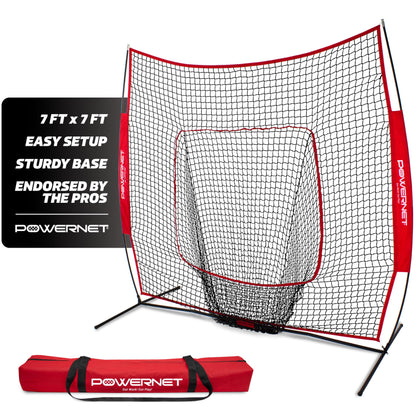 PowerNet Baseball Softball Practice Net 7x7 with Baseball Accessories for Practice Pitching, Batting & Fielding, Ball Caddy, Weighted Baseballs, Tee