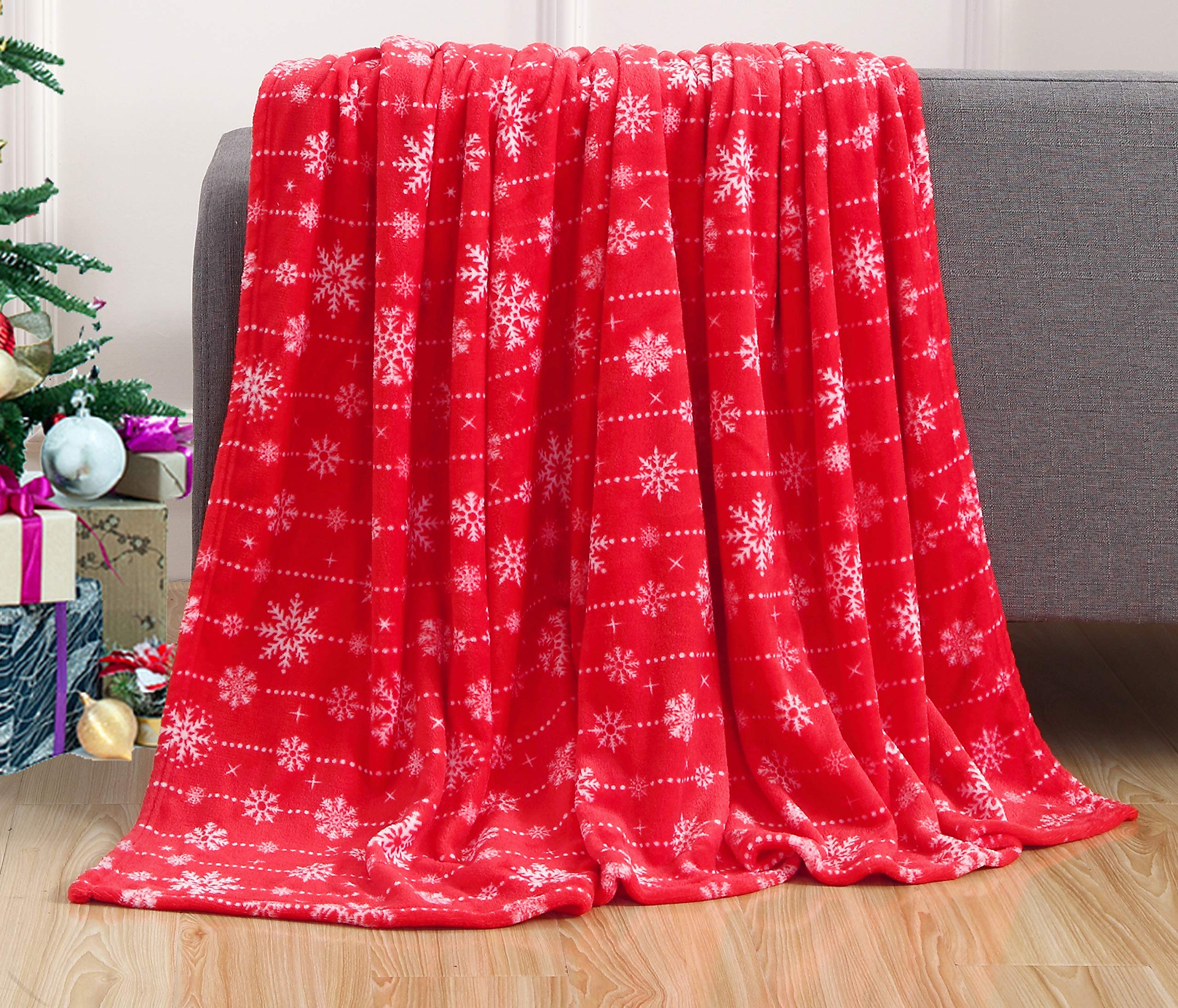 Elegant Comfort Luxury Velvet Super Soft Christmas Prints Fleece Blanket-Holiday Theme Home Décor Fuzzy Warm and Cozy Throws for Winter Bedding, Couch and Gift, 50 x 60 inch, Burgundy Reindeer