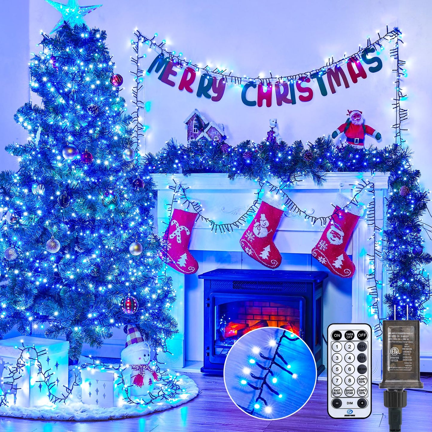 Cluster-Lights-Christmas-Tree-Lights-Outdoor, 1000 LED 50 Ft Christmas Firecrackers String Lights, 12 Modes Timer Remote Waterproof Plug in Twinkle Fairy Lights for Xmas Tree Garland Window Party