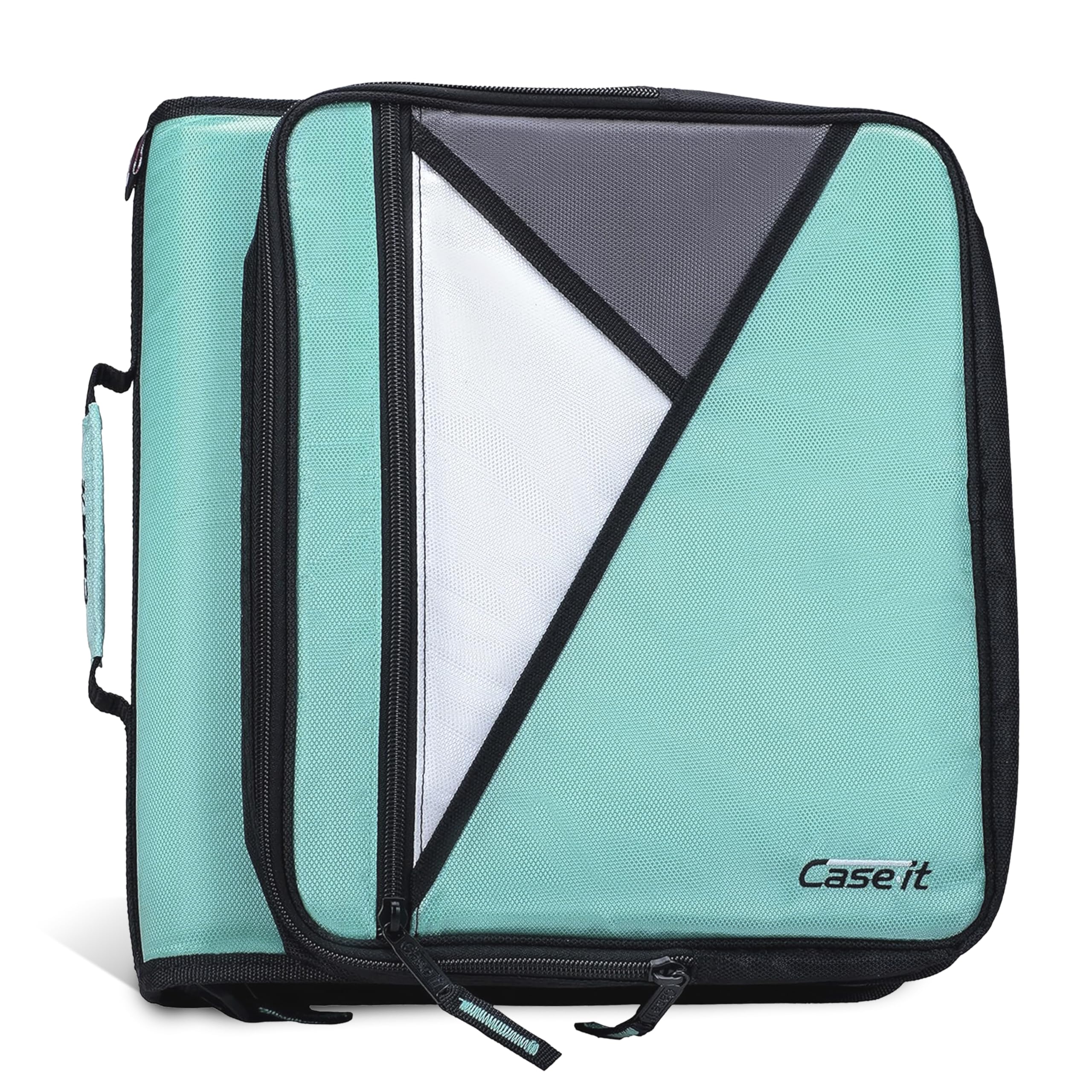 Case-It 2 Inch 3 D-Ring Zipper Binder with Padded Laptop Case Workstation, Shoulder Strap, LT-117, Black