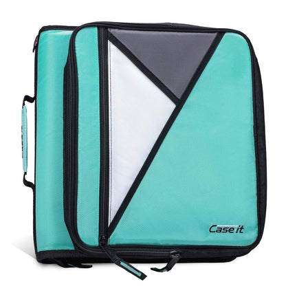 Case-It 2 Inch 3 D-Ring Zipper Binder with Padded Laptop Case Workstation, Shoulder Strap, LT-117, Black