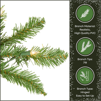 National Tree Company Artificial Pre-Lit Slim Christmas Tree, Green, Kingswood Fir, White Lights, Includes Stand, 6.5 Feet