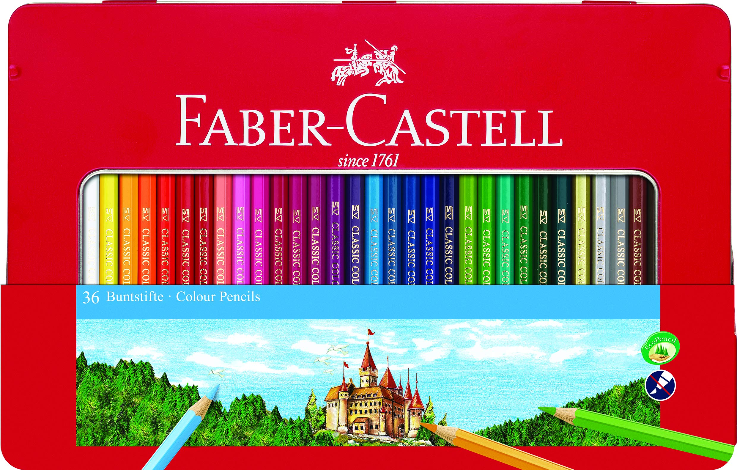 Faber-Castell Classic Colored Pencils Tin Set, 48 Vibrant Colors In Sturdy Metal Case