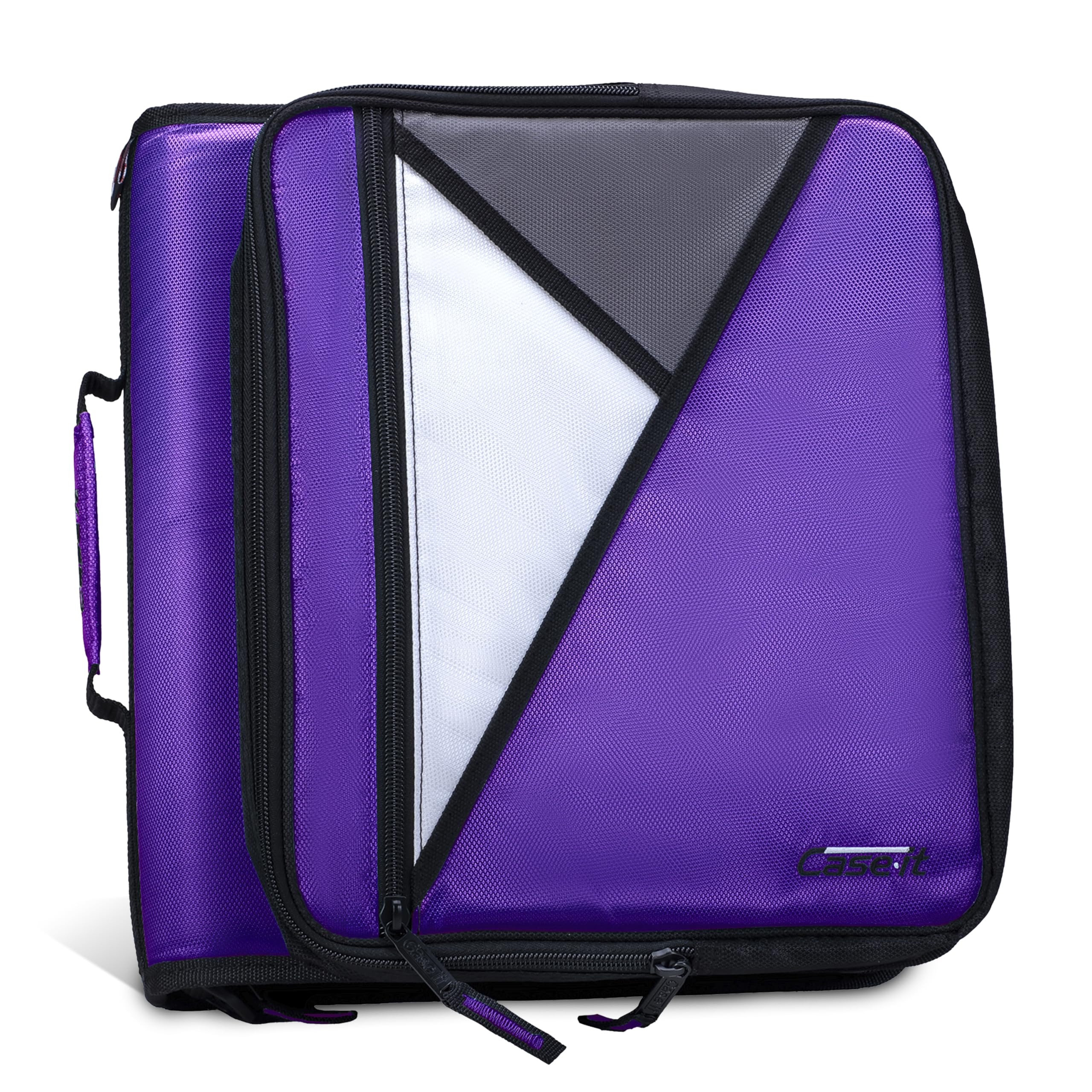 Case-It 2 Inch 3 D-Ring Zipper Binder with Padded Laptop Case Workstation, Shoulder Strap, LT-117, Black