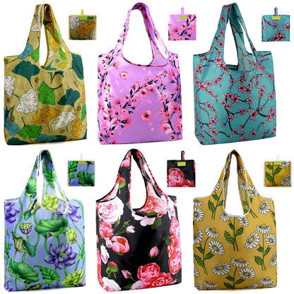 BeeGreen Christmas Reusable Gift Bags,6 Pack Large Holiday Tote Foldable Cloth Bag for Women, Cute Grocery Storage for Xmas Gifts Market Shopping, Washable Collapsible Reusable Bags with Handles​