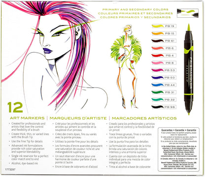 Prismacolor Premier Double-Ended Art Markers, Fine And Brush Tip, Adult Coloring, 12 Pack