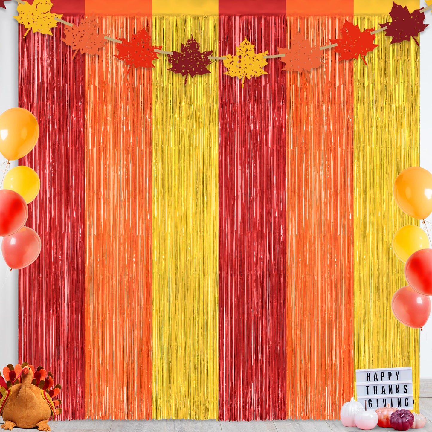2 Pack Halloween Backdrop, 3.28 FT x 7.05 FT Foil Fringe Curtains, Orange Purple Black Party Streamer Tinsel Backdrop Curtains, Halloween Decorations Door Decor Photo Props Party Supplies