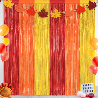 2 Pack Halloween Backdrop, 3.28 FT x 7.05 FT Foil Fringe Curtains, Orange Purple Black Party Streamer Tinsel Backdrop Curtains, Halloween Decorations Door Decor Photo Props Party Supplies