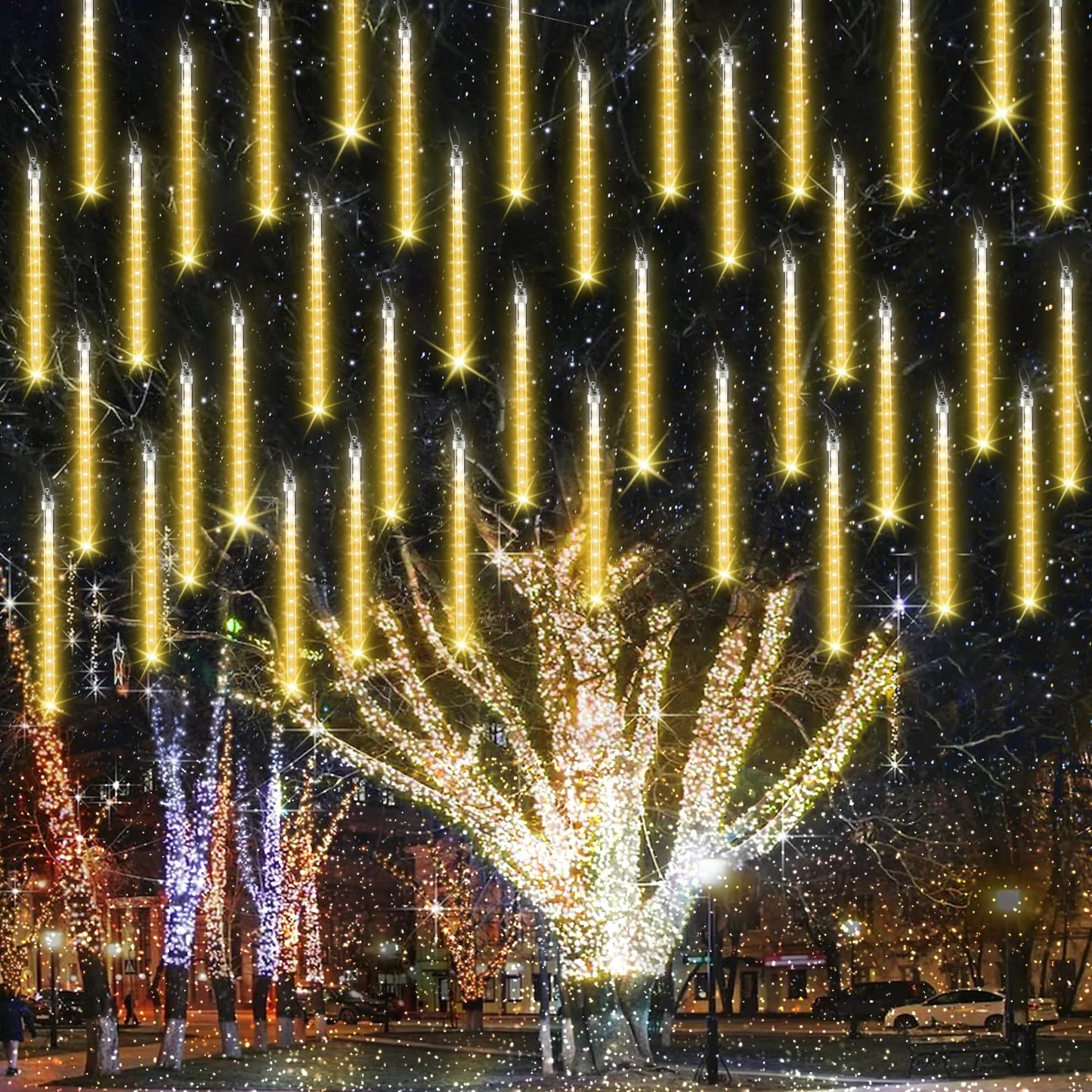 iBaycon 20 Tubes 480 LED Meteor Shower Rain Lights, 11.8 inches Cascading Icicle Lights Waterproof Outdoor, Connectable Falling Raindrop Lights with Timer for Holiday Party Christmas Decorations