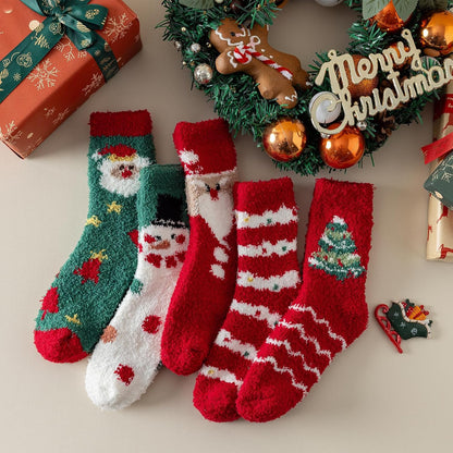 Pleneal Fuzzy Socks for Women - 5 Pairs Womens Christmas Fuzzy Socks, Warm Winter Fluffy Sock Christmas Accessories