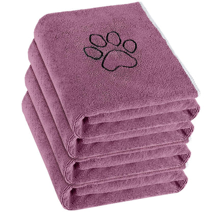 Chumia 4 Pack Dog Towels for Drying Large Microfiber Grooming Tools Absorbent Soft Bath Supplies with Embroidered Paw for Small Medium Pet Products(16 x 32 Inch,Blue)