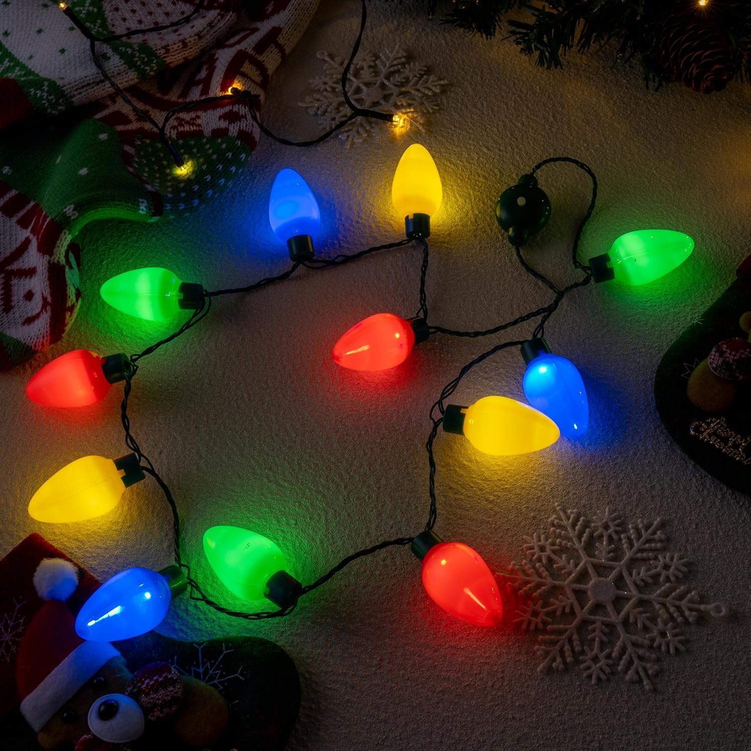 JOYIN Christmas LED Necklace, Light Up with 12 Bulb Necklace Christmas Light Up Accessories for Adults Kids Party Favors