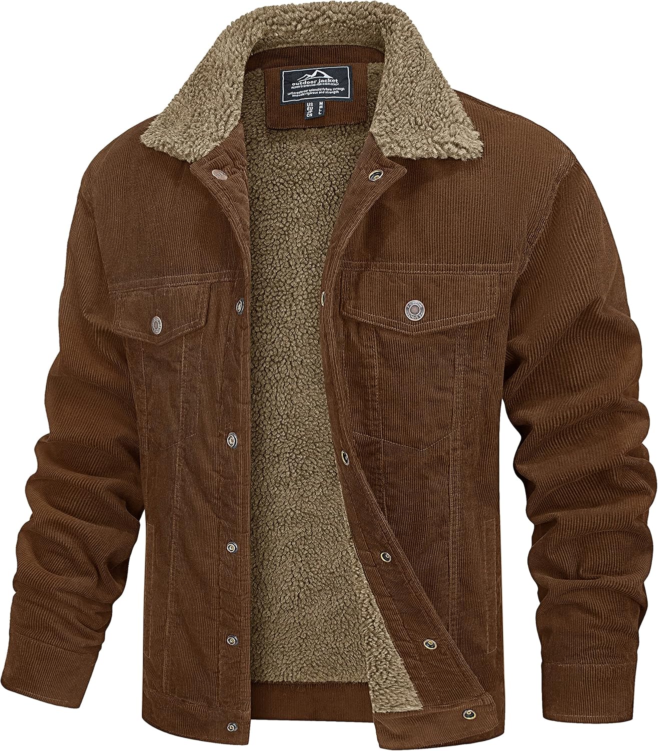 MAGCOMSEN Men's Corduroy Jacket Winter Sherpa Lined Warm Thick Trucker Cargo Coat with 5 Pockets