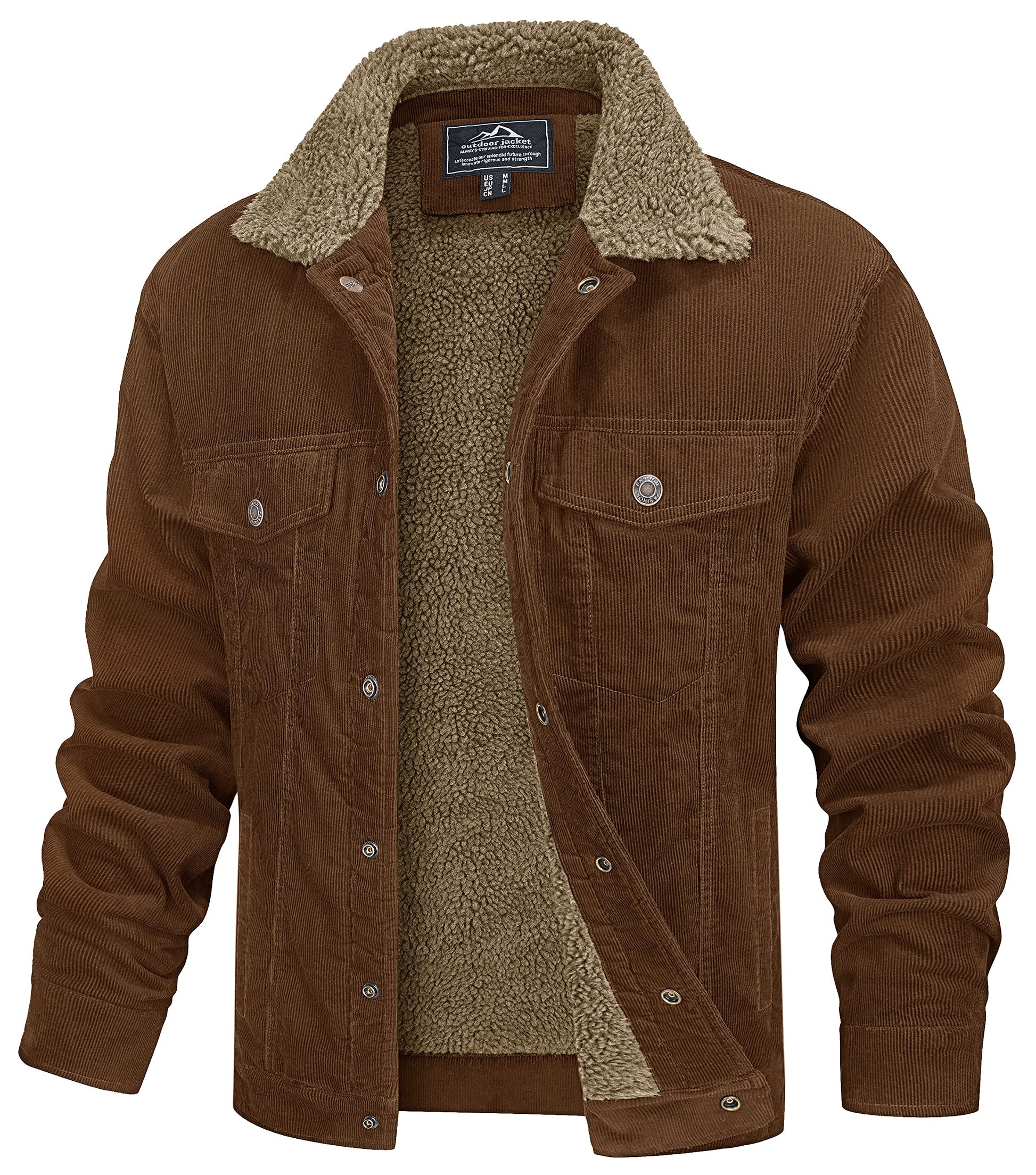 MAGCOMSEN Men's Corduroy Jacket Winter Sherpa Lined Warm Thick Trucker Cargo Coat with 5 Pockets