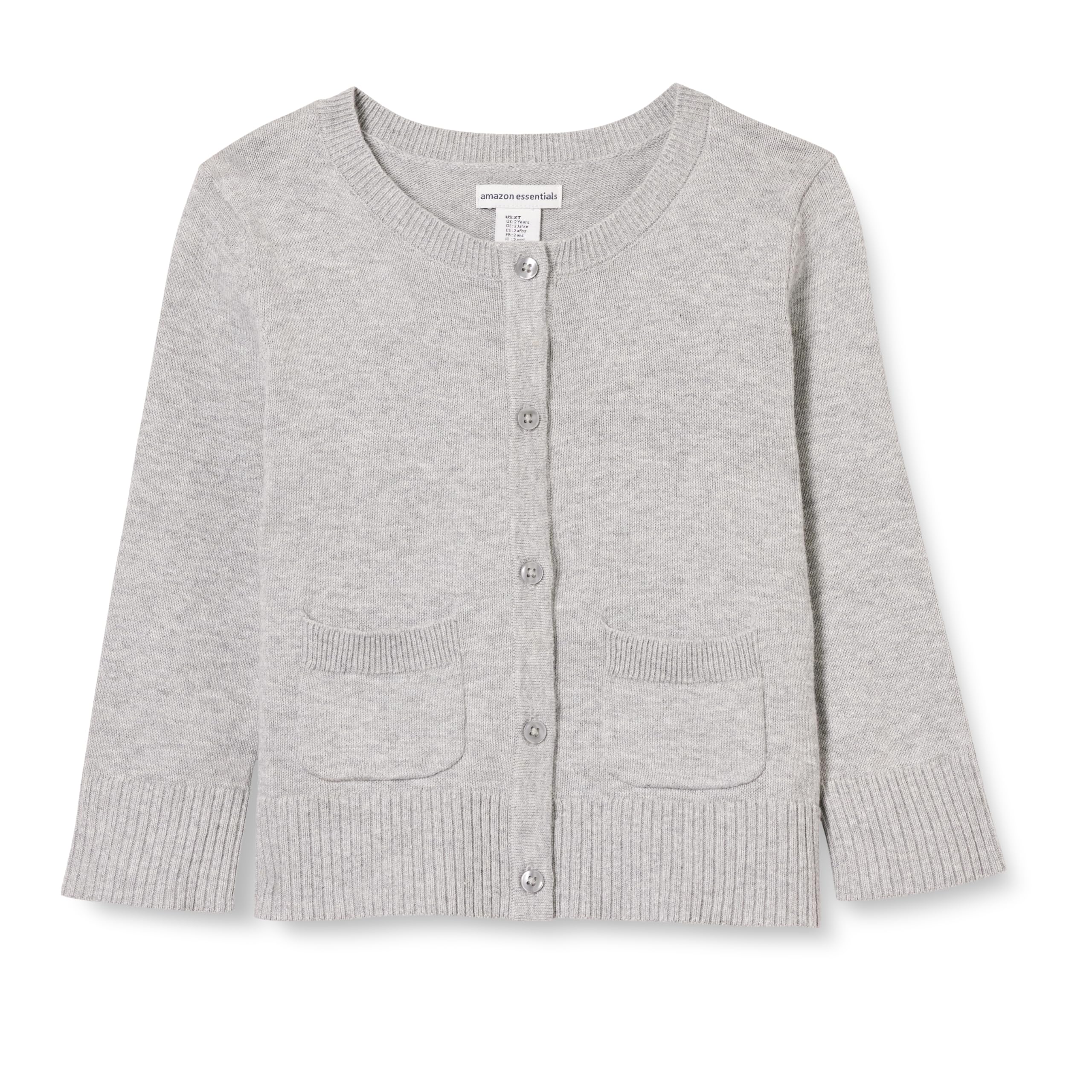 Amazon Essentials Girls and Toddlers' Uniform Slim Fit Crewneck Cardigan Sweater
