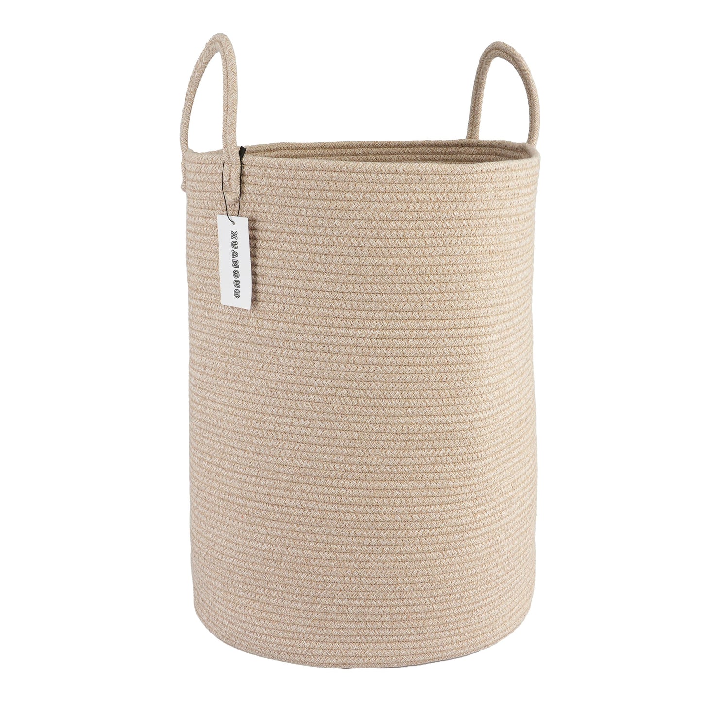 Cotton Rope Laundry Basket Hamper for Girls Kids Baby Nursery Hamper Bin Woven Storage Basket for Living Room Girls room Boho Tall Rope Baskets for Blanket Toys Large light pink