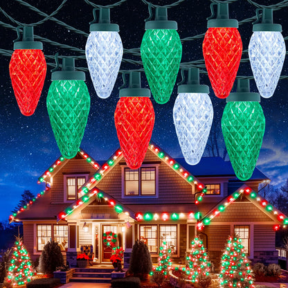C9 Christmas Lights Outdoor, 114 Feet 150 LED C9 String Lights with Timer & 8 Light Modes, Waterproof Commercial Grade Connectable Christmas Tree Lights for Indoor Outside Roofline Patio, Multicolor