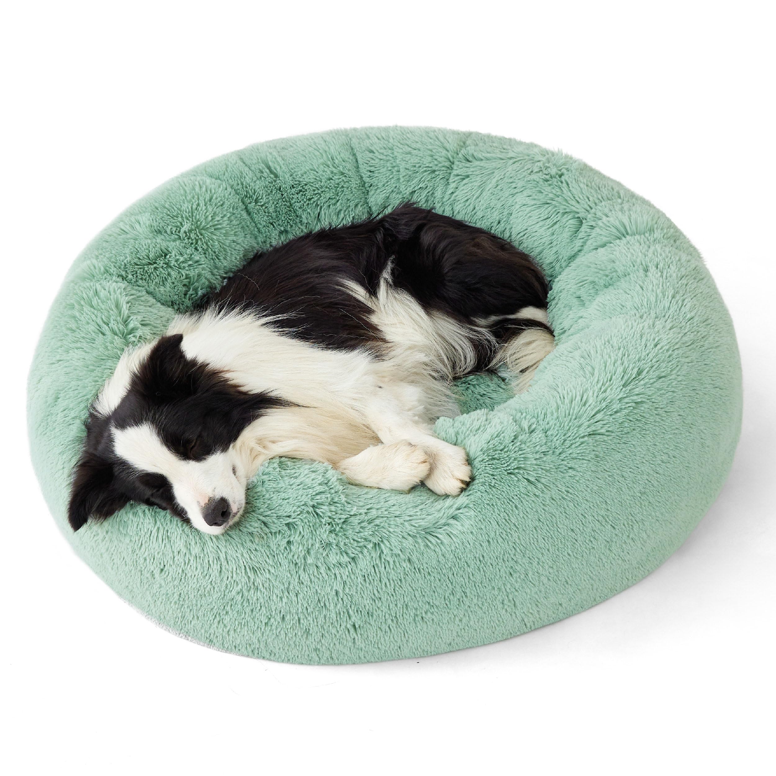 Bedsure Calming Dog Bed for Small Dogs - Donut Washable Small Pet Bed, 23 inches Anti-Slip Round Fluffy Plush Faux Fur Large Cat Bed, Fits up to 25 lbs Pets, Camel