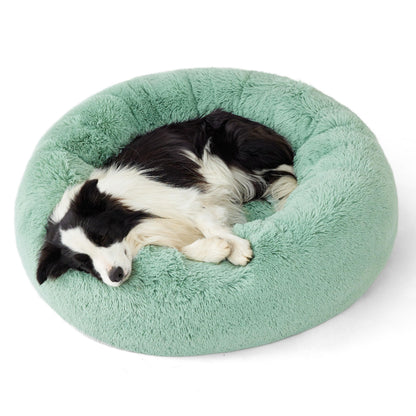 Bedsure Calming Dog Bed for Small Dogs - Donut Washable Small Pet Bed, 23 inches Anti-Slip Round Fluffy Plush Faux Fur Large Cat Bed, Fits up to 25 lbs Pets, Camel