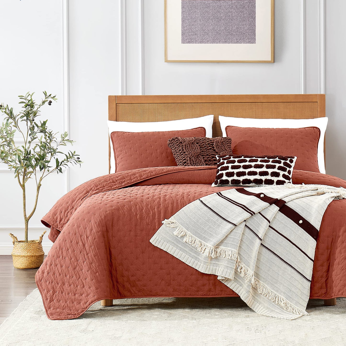 ROARINGWILD Ivory Queen Size Quilt Bedding Sets with 2 Pillow Shams, Full Cream Lightweight Soft Bedspread Coverlet, Thin Comforter Bed Cover for All Season, 3 Pieces, 90x90 inches