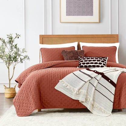 ROARINGWILD Ivory Queen Size Quilt Bedding Sets with 2 Pillow Shams, Full Cream Lightweight Soft Bedspread Coverlet, Thin Comforter Bed Cover for All Season, 3 Pieces, 90x90 inches