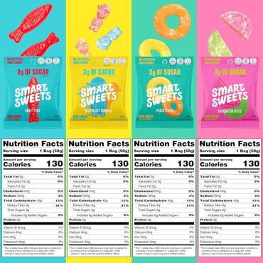 SmartSweets Variety Pack, 1.8oz (Pack of 8), Candy With Low Sugar & Calorie, Healthy Snacks For Kids & Adults - Sweet Fish, Sourmelon Bites, Peach Rings, Sour Blast Buddies