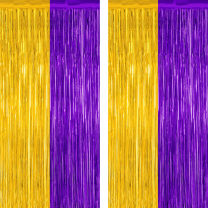2 Pack Halloween Backdrop, 3.28 FT x 7.05 FT Foil Fringe Curtains, Orange Purple Black Party Streamer Tinsel Backdrop Curtains, Halloween Decorations Door Decor Photo Props Party Supplies